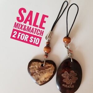 Brand New Set of 2 Wooden Phone Chain